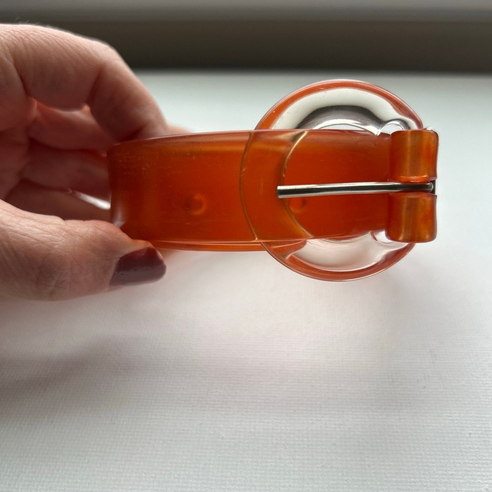 Vintage Transparent Orange Vinyl Plastic Belt Clear Buckle Size 26-34